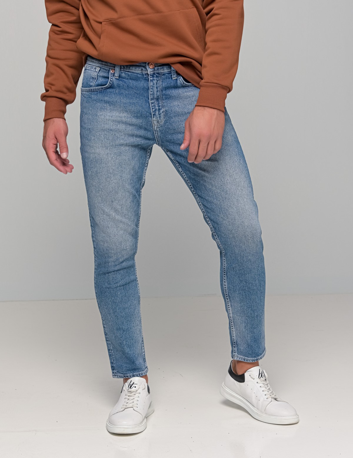 Ανδρικό χλώριο τζιν Boyfriend παντελόνι με φθορές 4690